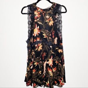 Free People Black Floral Lace Trim Dress